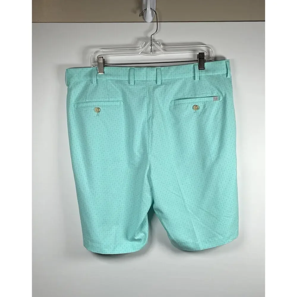 Peter Millar Mens 36 Mint Green Aqua Performance Golf Shorts Preppy Skull Print